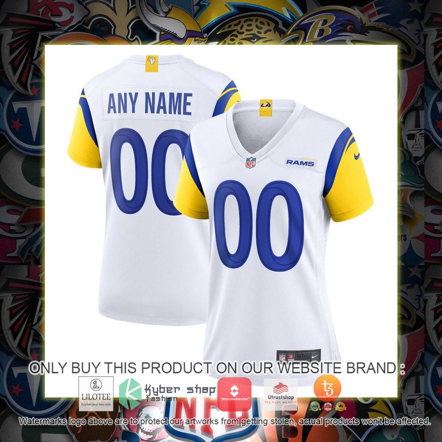 HOT Los Angeles Rams Nike Women's Alternate White Personalized Football Jersey 1 personalized los angeles rams nike womens alternate white football jersey 1 56454