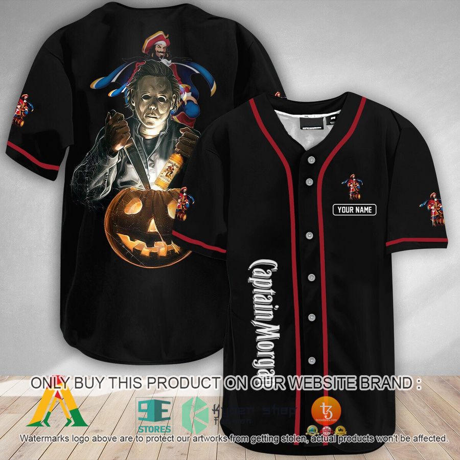 NEW Personalized Michael Myers Pumpkin Captain Morgan Baseball Shirt 8 personalized michael myers pumpkin captain morgan baseball jersey 1 68668