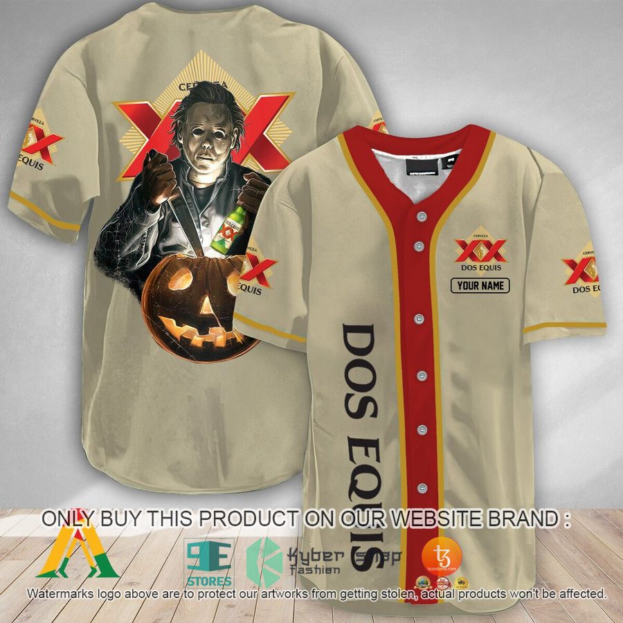 NEW Personalized Michael Myers Pumpkin Dos Equis Baseball Shirt 1 personalized michael myers pumpkin dos equis baseball jersey 1 78546