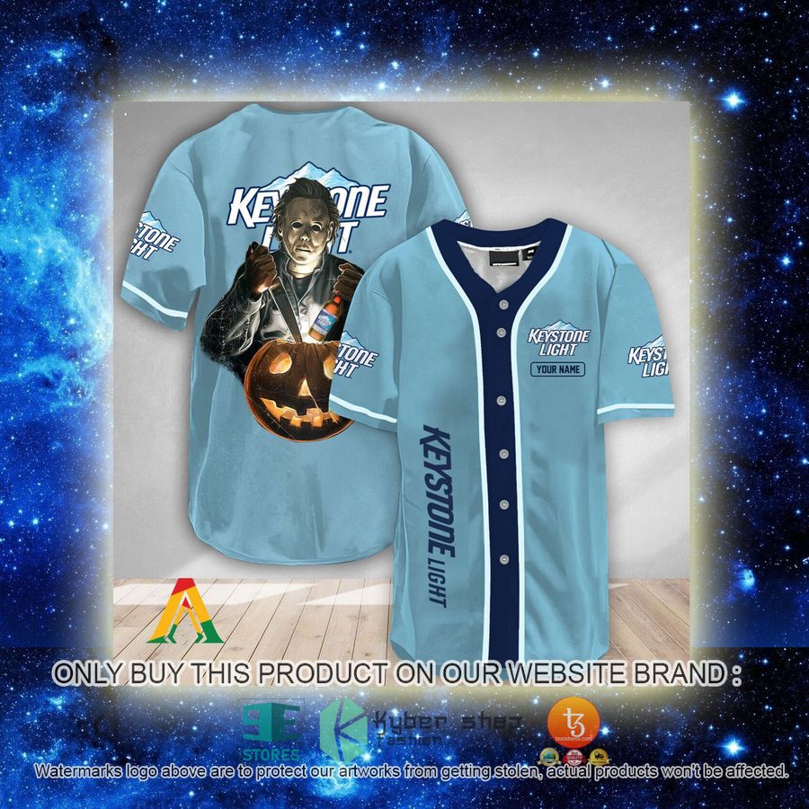 NEW Personalized Michael Myers Pumpkin Keystone Light Baseball Shirt 2 personalized michael myers pumpkin keystone light baseball jersey 2 71172