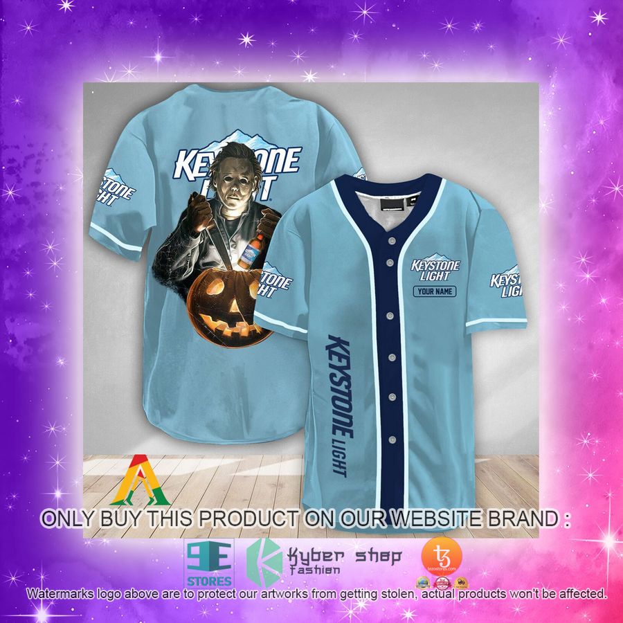 NEW Personalized Michael Myers Pumpkin Keystone Light Baseball Shirt 4 personalized michael myers pumpkin keystone light baseball jersey 4 90561