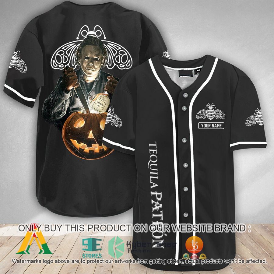 personalized michael myers pumpkin tequila patron baseball jersey 1 54339