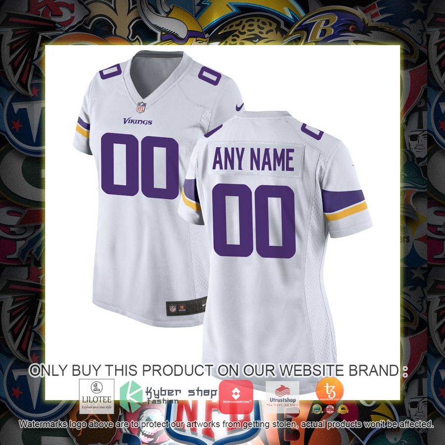 HOT Minnesota Vikings Nike Women's White Personalized Football Jersey 1 personalized minnesota vikings nike womens white football jersey 1 24509