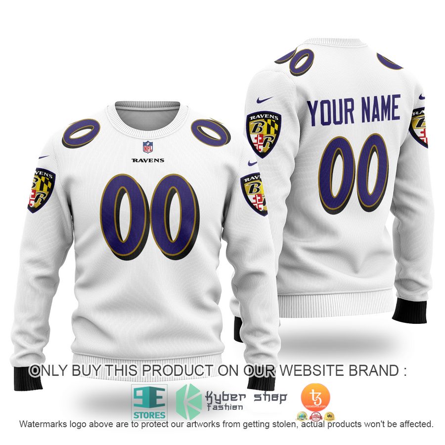 personalized nfl baltimore ravens white sweater 1 40287