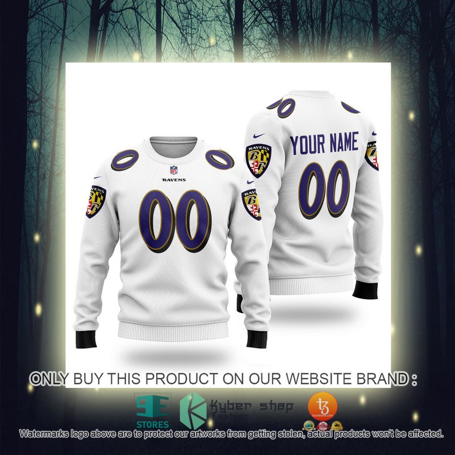personalized nfl baltimore ravens white sweater 2 50907