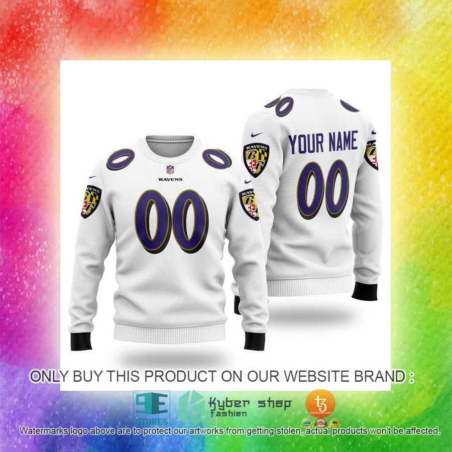 personalized nfl baltimore ravens white sweater 3 43000