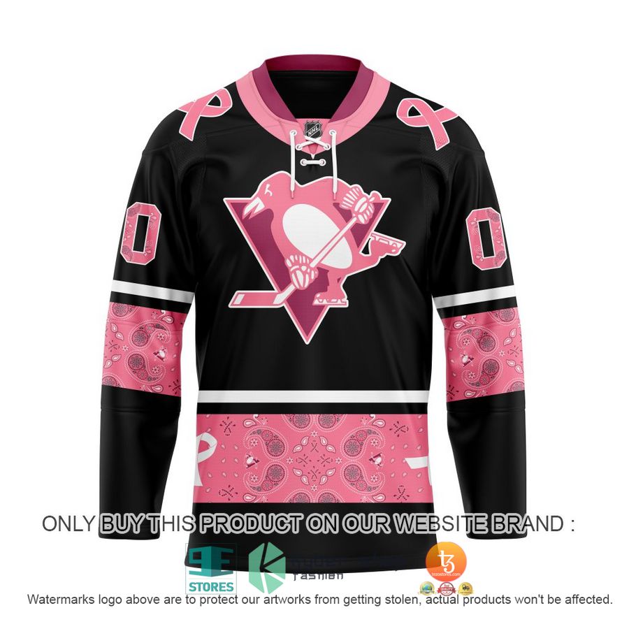 personalized nhl pittsburgh penguins breast cancer awareness paisley hockey jersey 1 51848