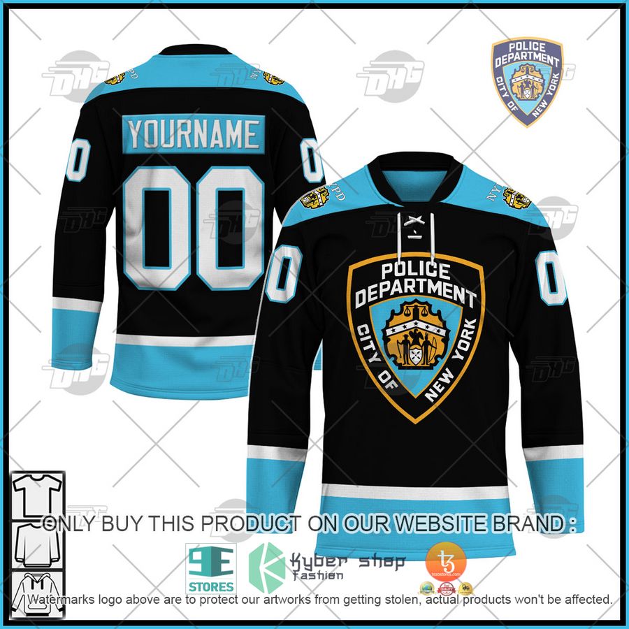 personalized nypd shield police department new york black blue hockey jersey 1 72725