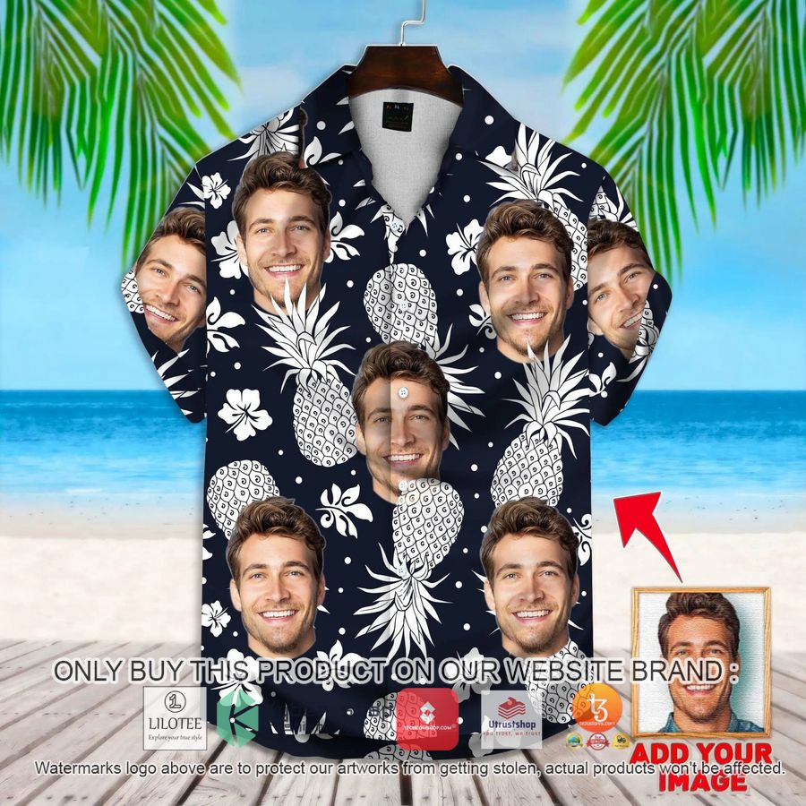 personalized pineapple pattern black custom photo hawaiian shirt 1 94257