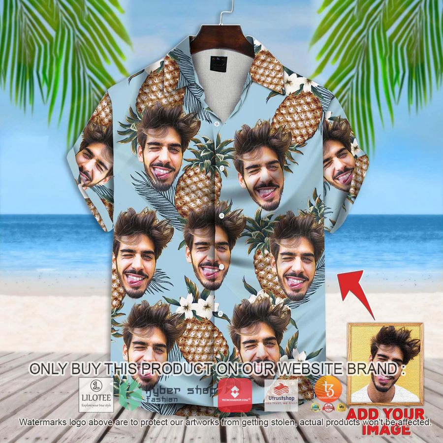 personalized pineapple pattern light blue color custom photo hawaiian shirt 1 17856