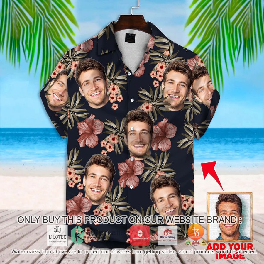 personalized red hibiscus greenish custom photo hawaiian shirt 1 98403