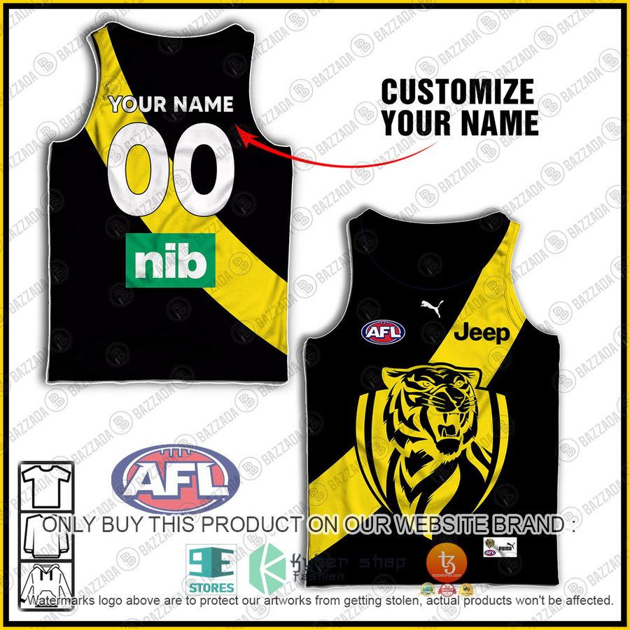 personalized richmond tigers football club vintage retro afl guernsey jeep black tank top 1 39594