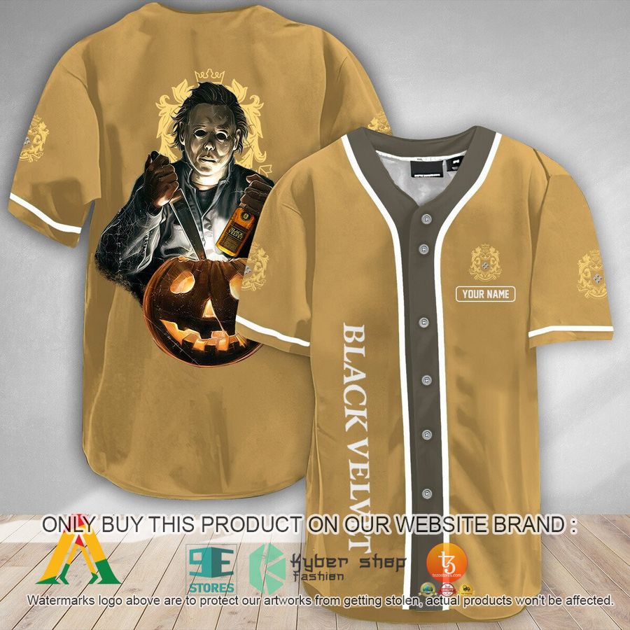 NEW Personalized Scary Michael Myers Pumpkin Black Velvet Baseball Shirt 9 personalized scary michael myers pumpkin black velvet baseball jersey 1 13625