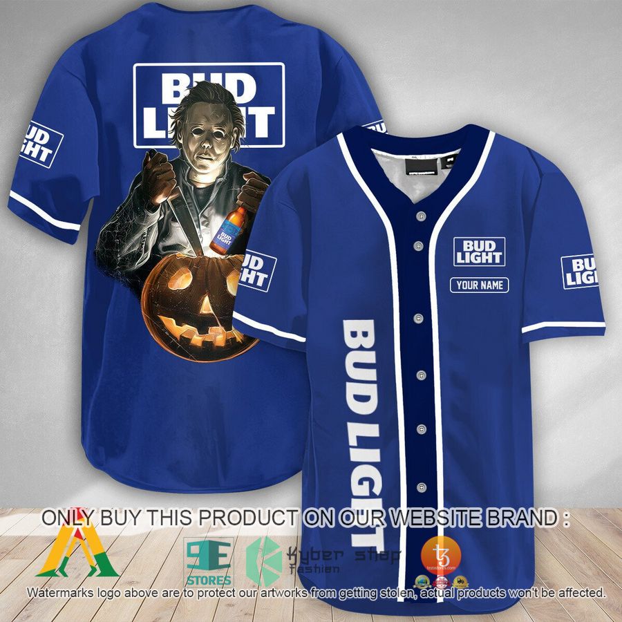personalized scary michael myers pumpkin bud light baseball jersey 1 37783