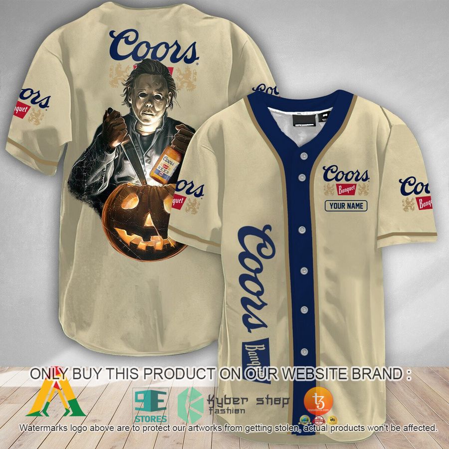 personalized scary michael myers pumpkin coors banquet baseball jersey 1 40389