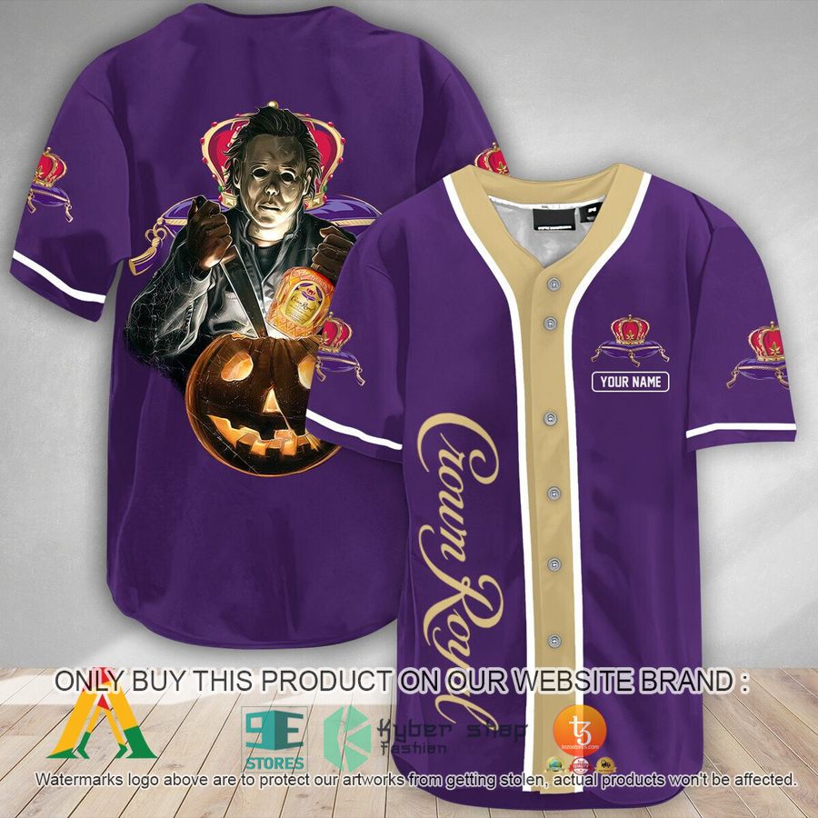 personalized scary michael myers pumpkin crown royal baseball jersey 1 55752