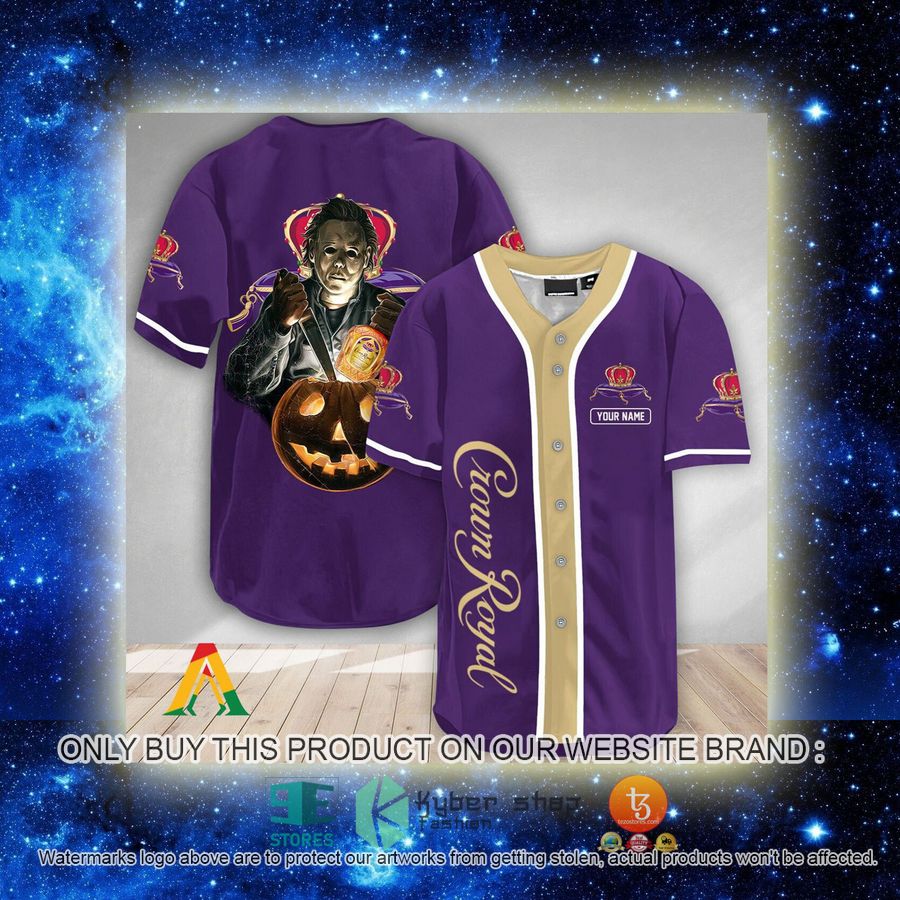 NEW Personalized Scary Michael Myers Pumpkin Crown Royal Baseball Shirt 2 personalized scary michael myers pumpkin crown royal baseball jersey 2 84460