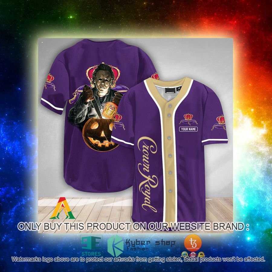 NEW Personalized Scary Michael Myers Pumpkin Crown Royal Baseball Shirt 3 personalized scary michael myers pumpkin crown royal baseball jersey 3 28440