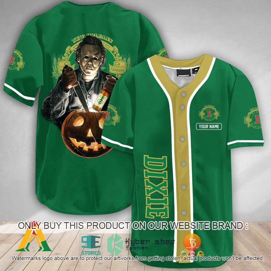 personalized scary michael myers pumpkin dixie beer baseball jersey 1 79086