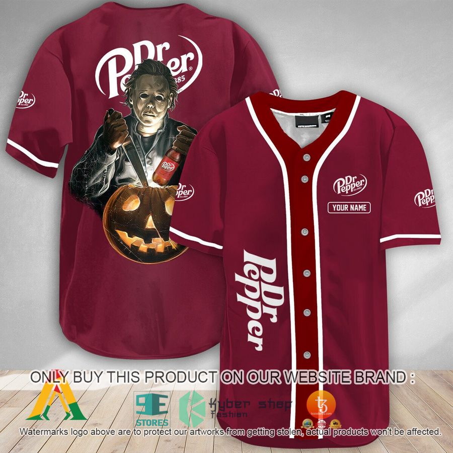 personalized scary michael myers pumpkin dr pepper baseball jersey 1 38109