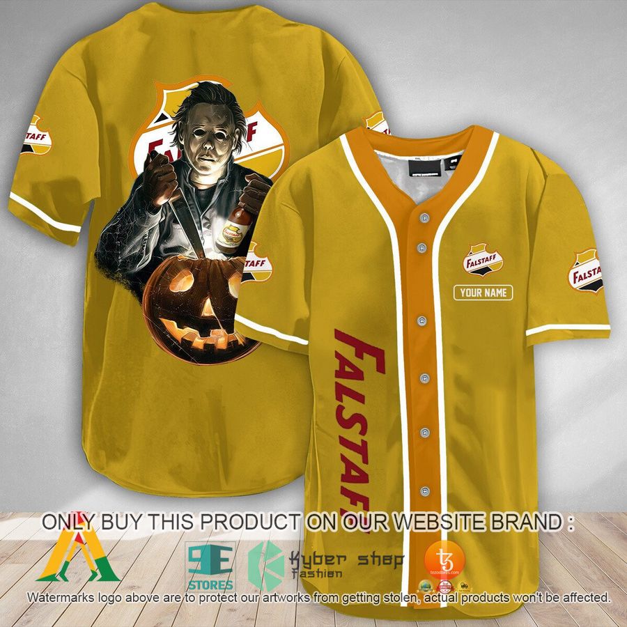 personalized scary michael myers pumpkin falstaff beer baseball jersey 1 27338