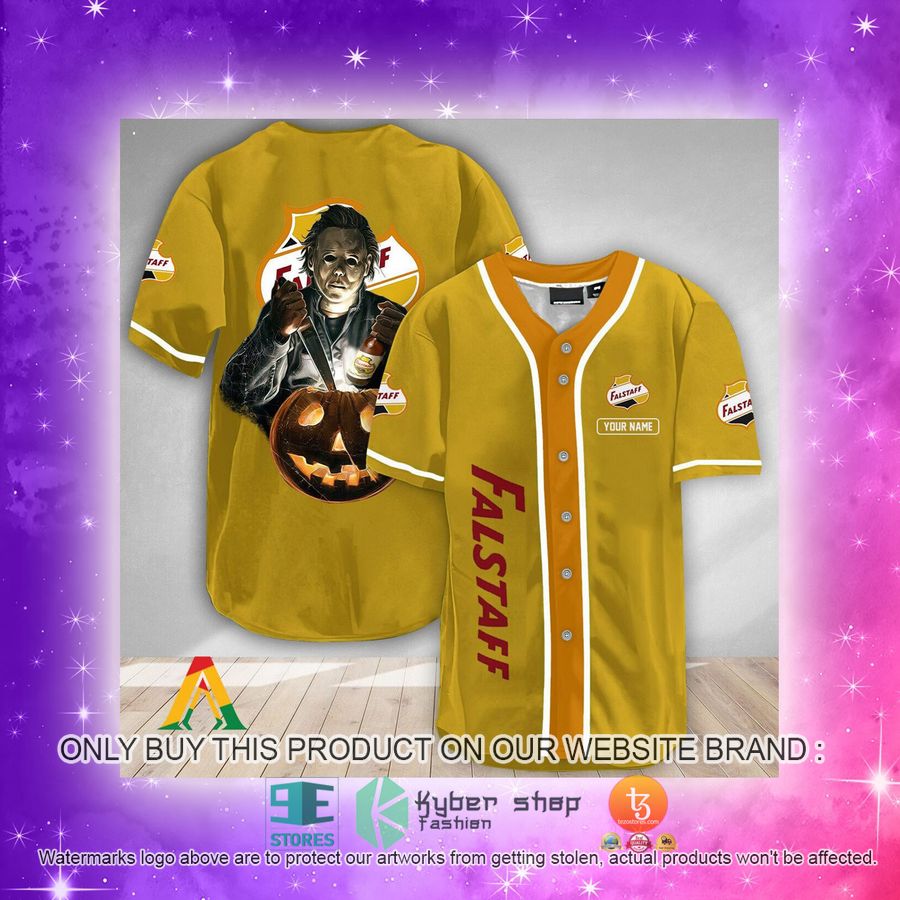 NEW Personalized Scary Michael Myers Pumpkin Falstaff Beer Baseball Shirt 4 personalized scary michael myers pumpkin falstaff beer baseball jersey 4 66017