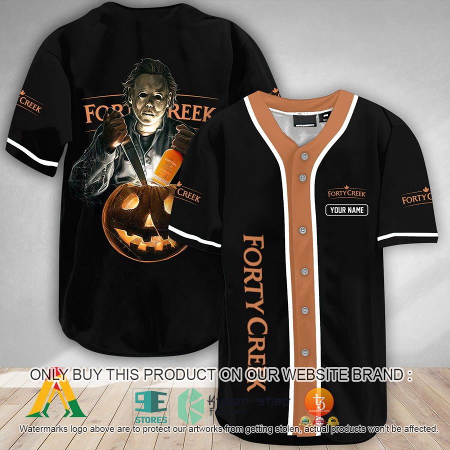 personalized scary michael myers pumpkin forty creek baseball jersey 1 10175