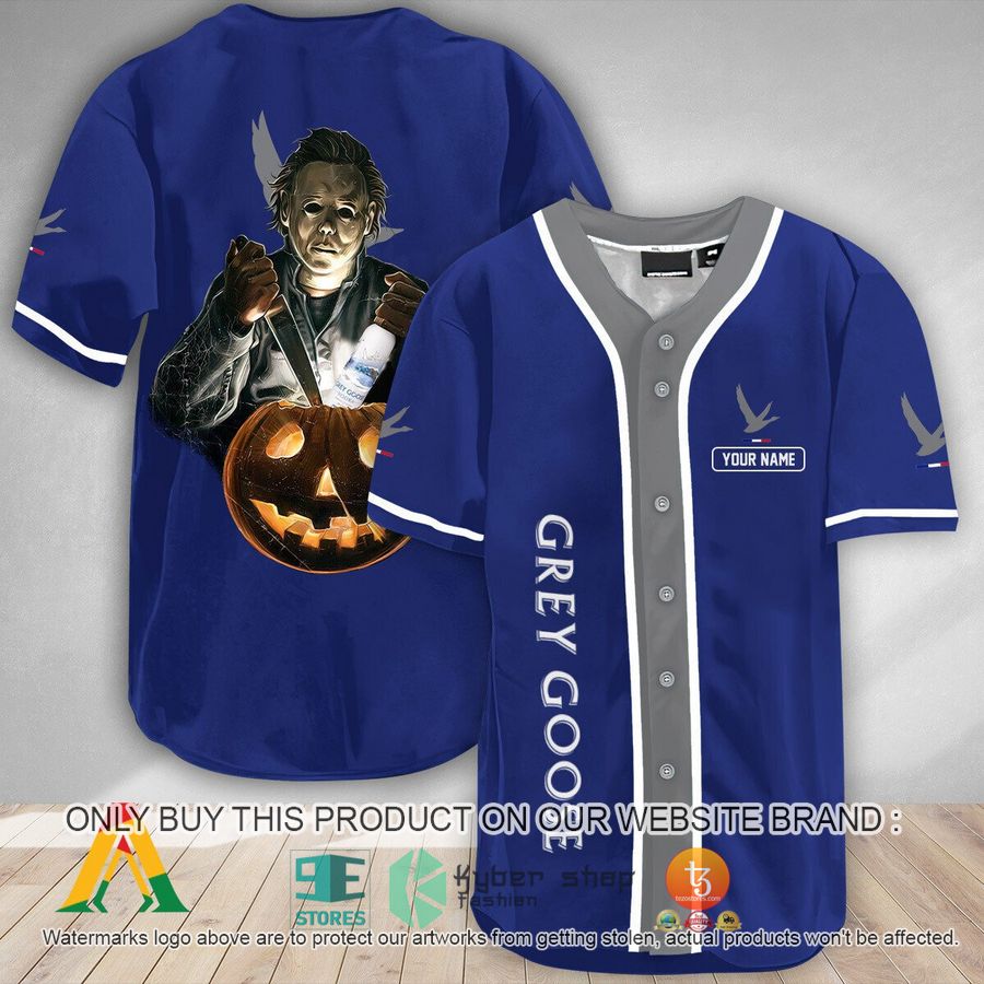 personalized scary michael myers pumpkin grey goose baseball jersey 1 39742