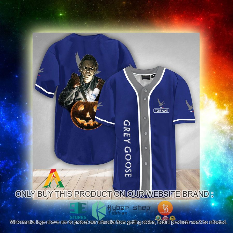 NEW Personalized Scary Michael Myers Pumpkin Grey Goose Baseball Shirt 3 personalized scary michael myers pumpkin grey goose baseball jersey 3 14894