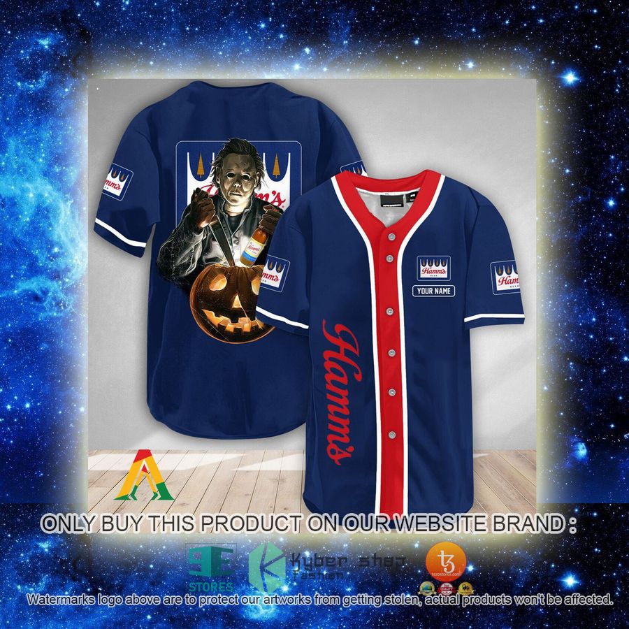 NEW Personalized Scary Michael Myers Pumpkin Hamm's Beer Baseball Shirt 2 personalized scary michael myers pumpkin hamms beer baseball jersey 2 80862
