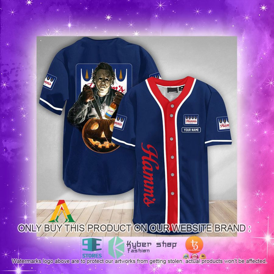 NEW Personalized Scary Michael Myers Pumpkin Hamm's Beer Baseball Shirt 4 personalized scary michael myers pumpkin hamms beer baseball jersey 4 8334