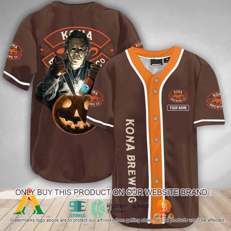 personalized scary michael myers pumpkin kona brewing baseball jersey 1 75162
