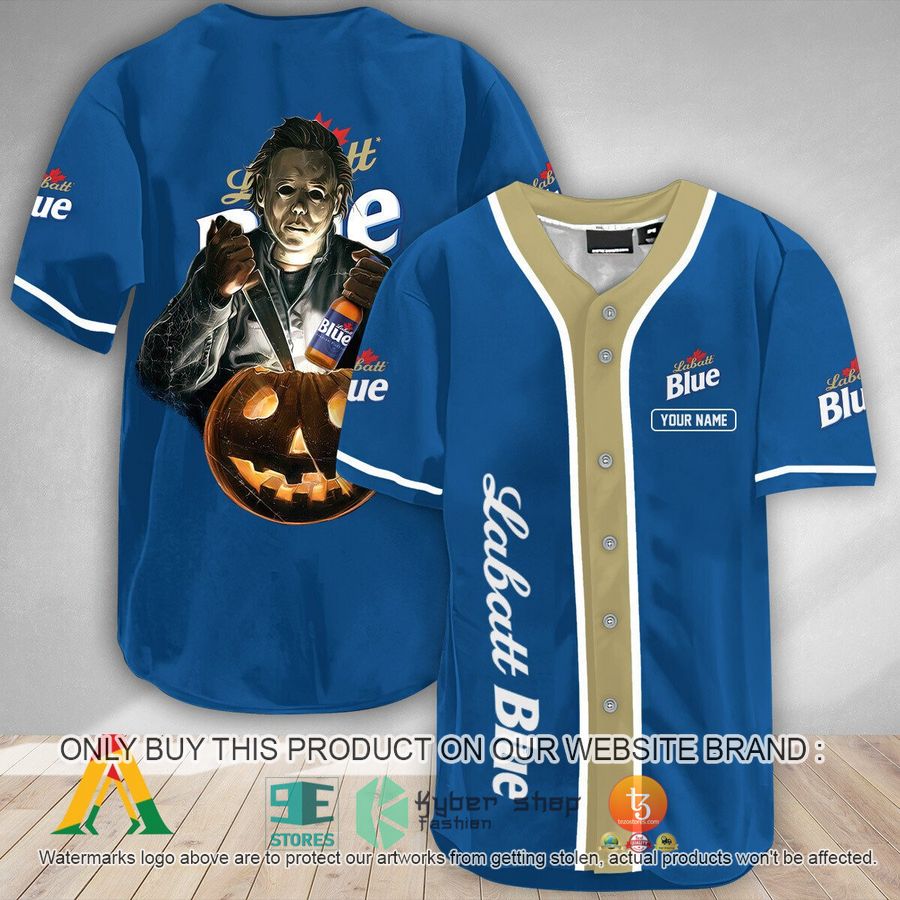 personalized scary michael myers pumpkin labatt blue baseball jersey 1 60044