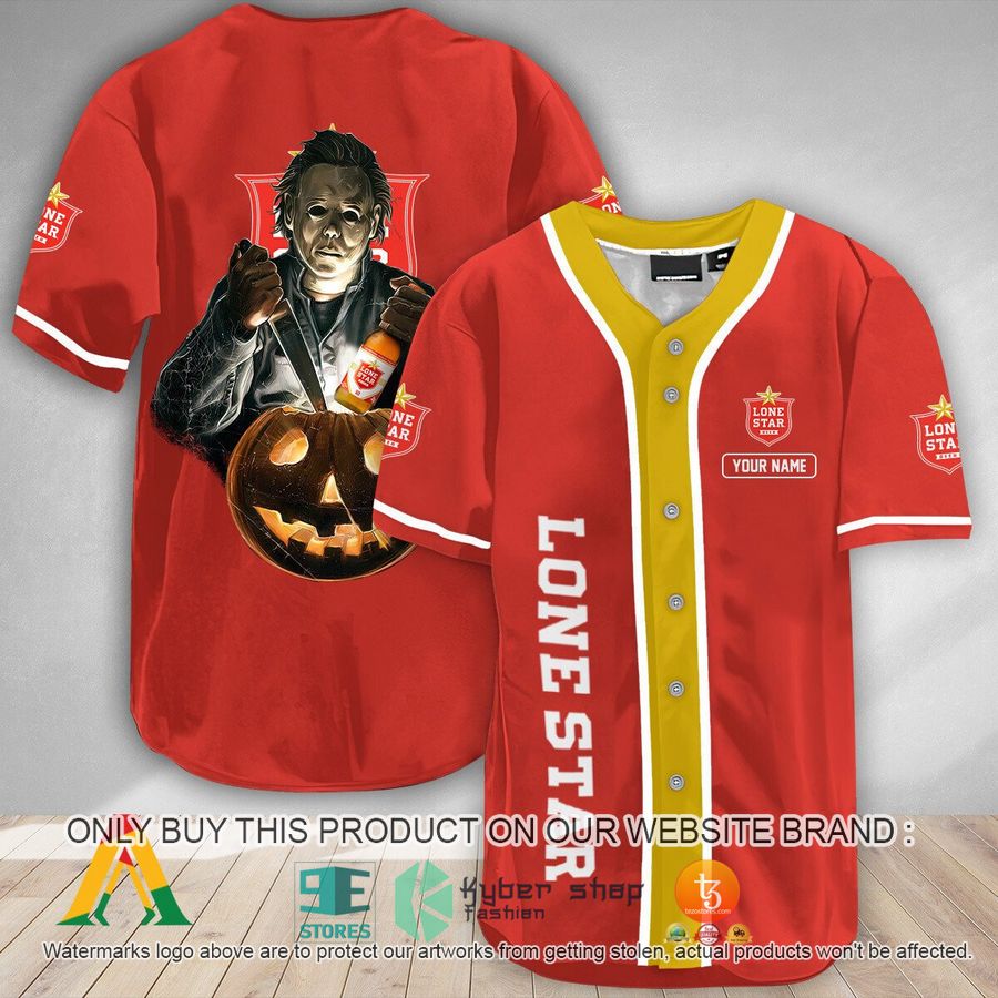 personalized scary michael myers pumpkin lone star baseball jersey 1 37705