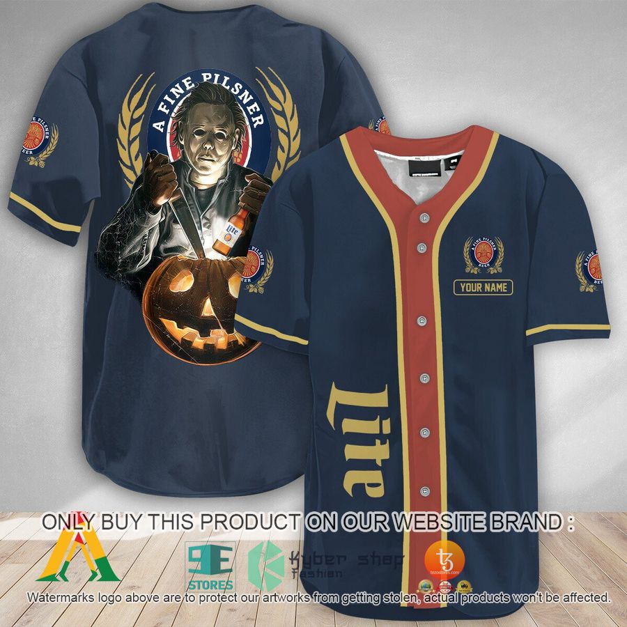 personalized scary michael myers pumpkin miller lite baseball jersey 1 24560