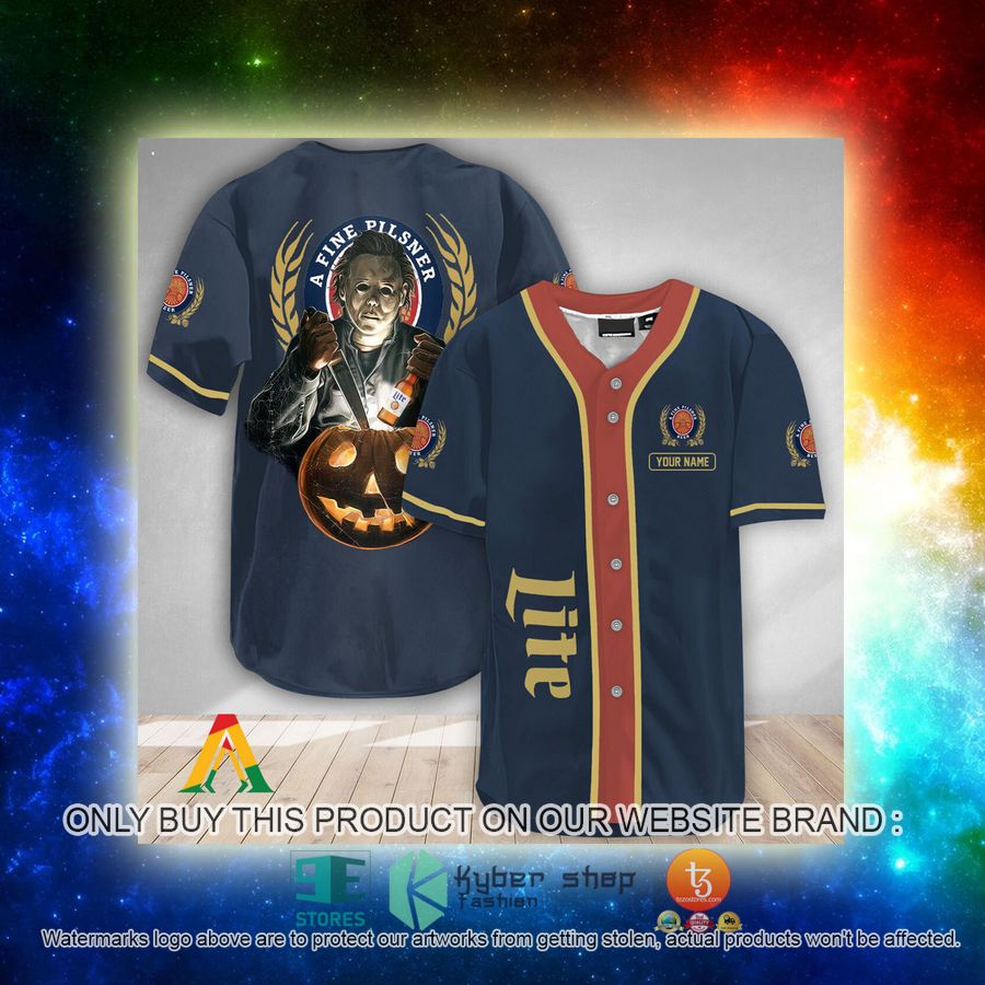 NEW Personalized Scary Michael Myers Pumpkin Miller Lite Baseball Shirt 3 personalized scary michael myers pumpkin miller lite baseball jersey 3 5750