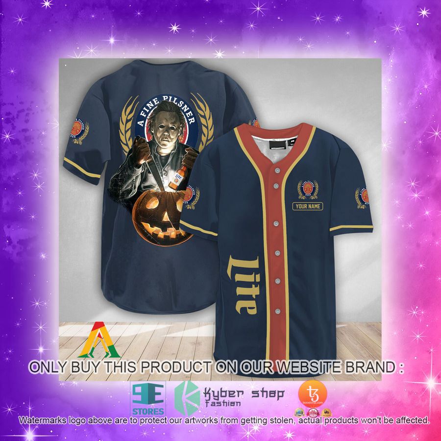 NEW Personalized Scary Michael Myers Pumpkin Miller Lite Baseball Shirt 4 personalized scary michael myers pumpkin miller lite baseball jersey 4 23098
