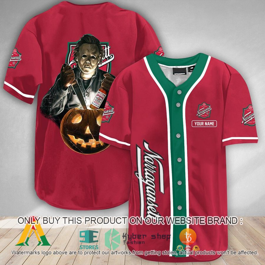personalized scary michael myers pumpkin narragansett baseball jersey 1 45175