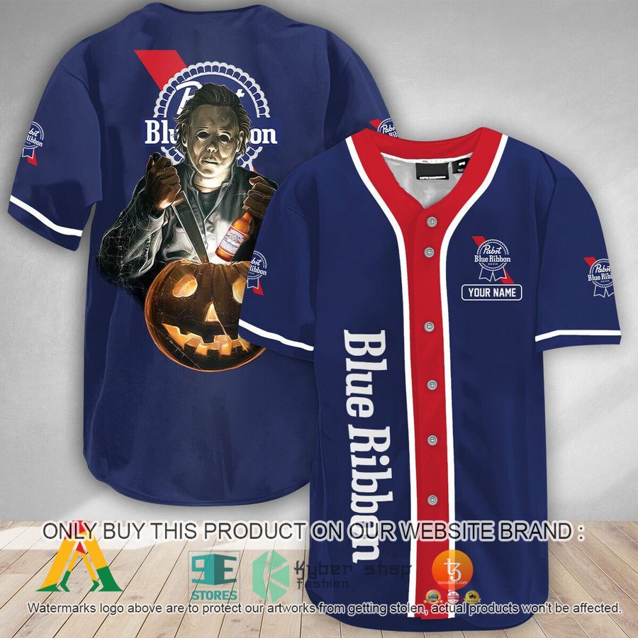 personalized scary michael myers pumpkin pabst blue ribbon jersey 1 32888