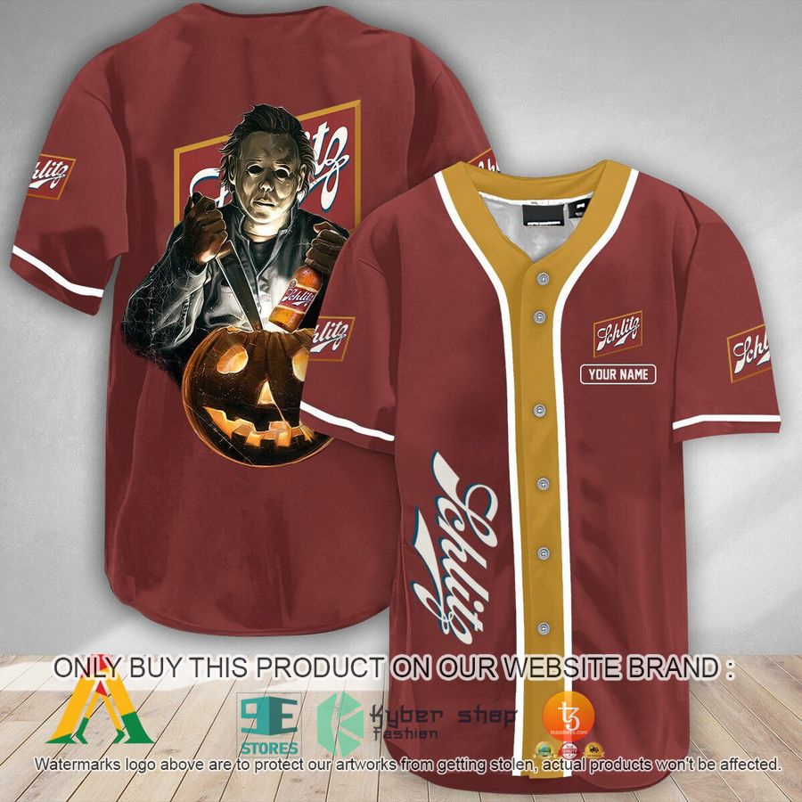 personalized scary michael myers pumpkin schlitz beer baseball jersey 1 88985