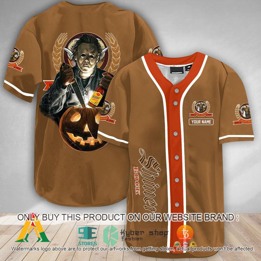 personalized scary michael myers pumpkin shiner bock baseball jersey 1 80080