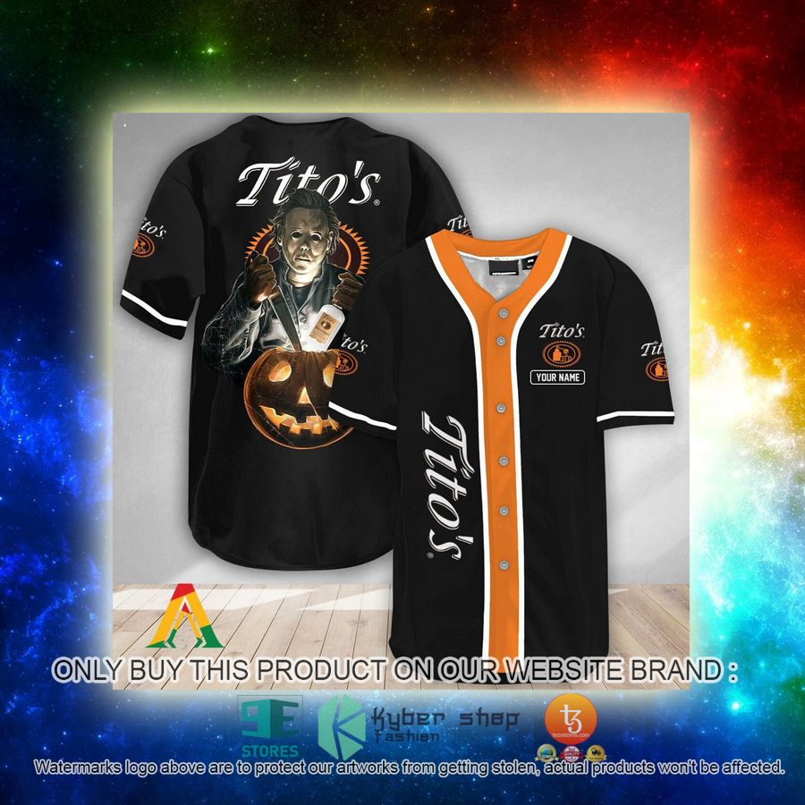 NEW Personalized Scary Michael Myers Pumpkin Tito's Vodka Baseball Shirt 3 personalized scary michael myers pumpkin titos vodka baseball jersey 3 70608