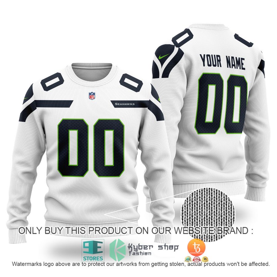NEW Seattle Seahawks white Custom Name Sweater 1 personalized seattle seahawks nfl white sweater 1 52907