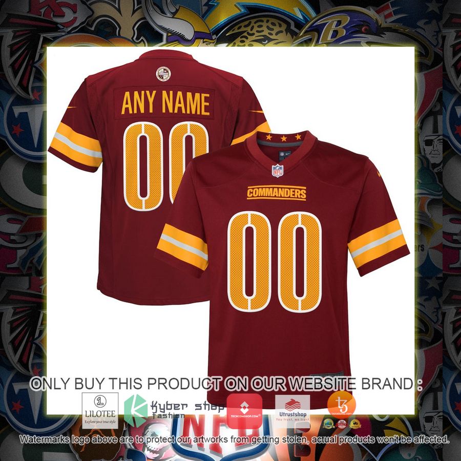 personalized washington commanders nike youth game player burgundy football jersey 1 29818