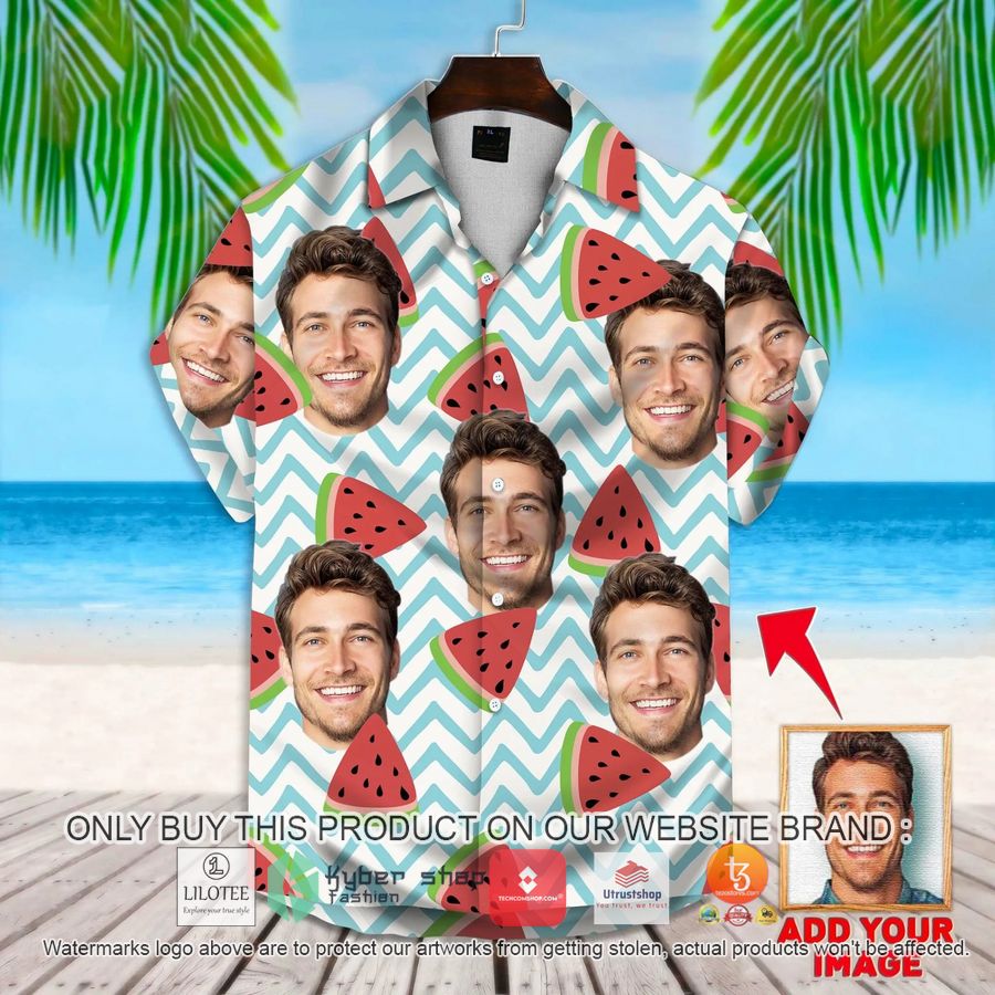 personalized watermelon pattern white color custom photo hawaiian shirt 1 20620