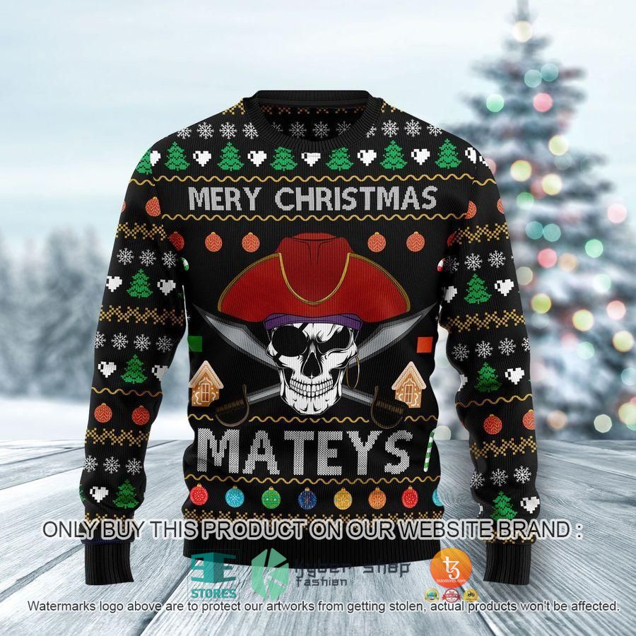 NEW Pirate Skull Merry Christmas Mateys Sweatshirt, Sweater 8 pirate skull merry christmas mateys ugly sweater 1 89566