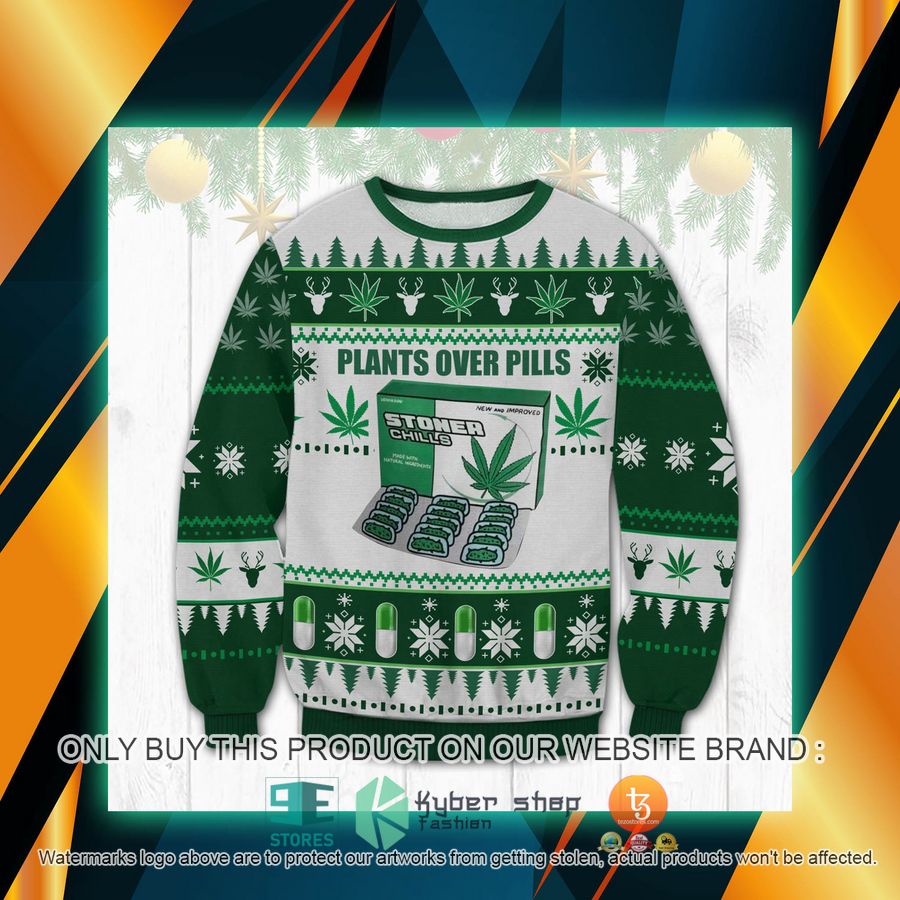 plants over pills stoner chills ugly sweater 1 28018
