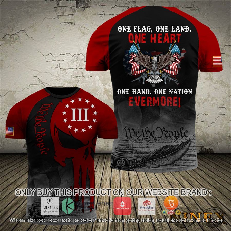 punisher skull one land one heart one nation evermore eagle us flag 3d shrirt 1 39127