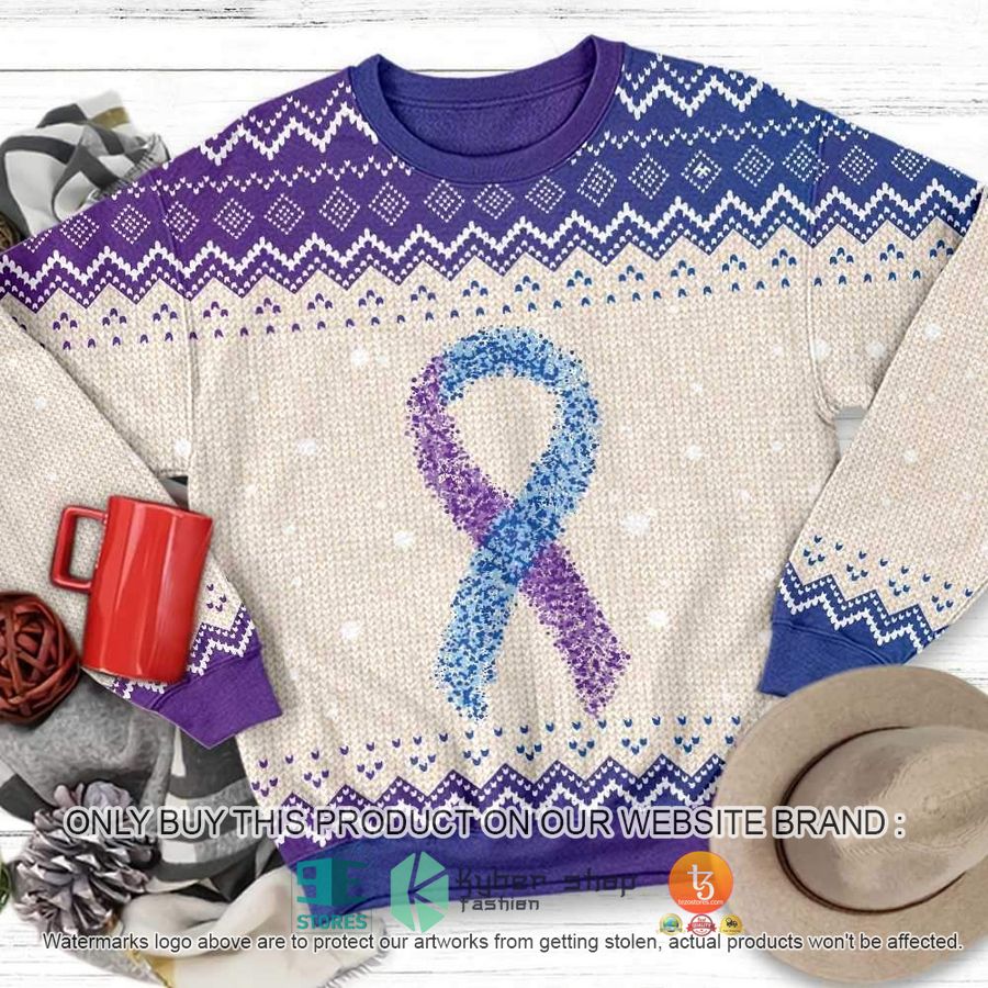 HOT Purple And Blue Ribbon Awareness Ugly Christmas Sweater 8 purple and blue ribbon awareness ugly christmas sweater 1 17470