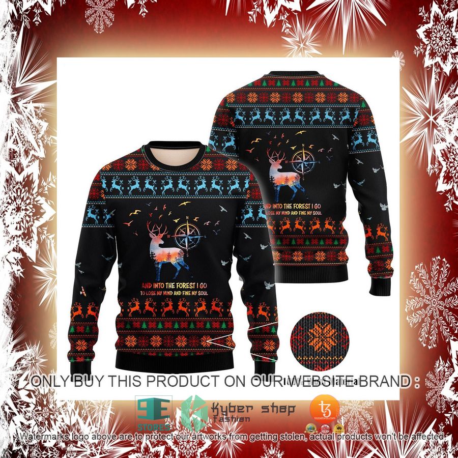 NEW Reindeer Into The Forest I Go To Loose My Mind and Fine My Soul Christmas Sweatshirt, Sweater 2 reindeer into the forest i go to loose my mind and fine my soul christmas ugly sweater 2 5051